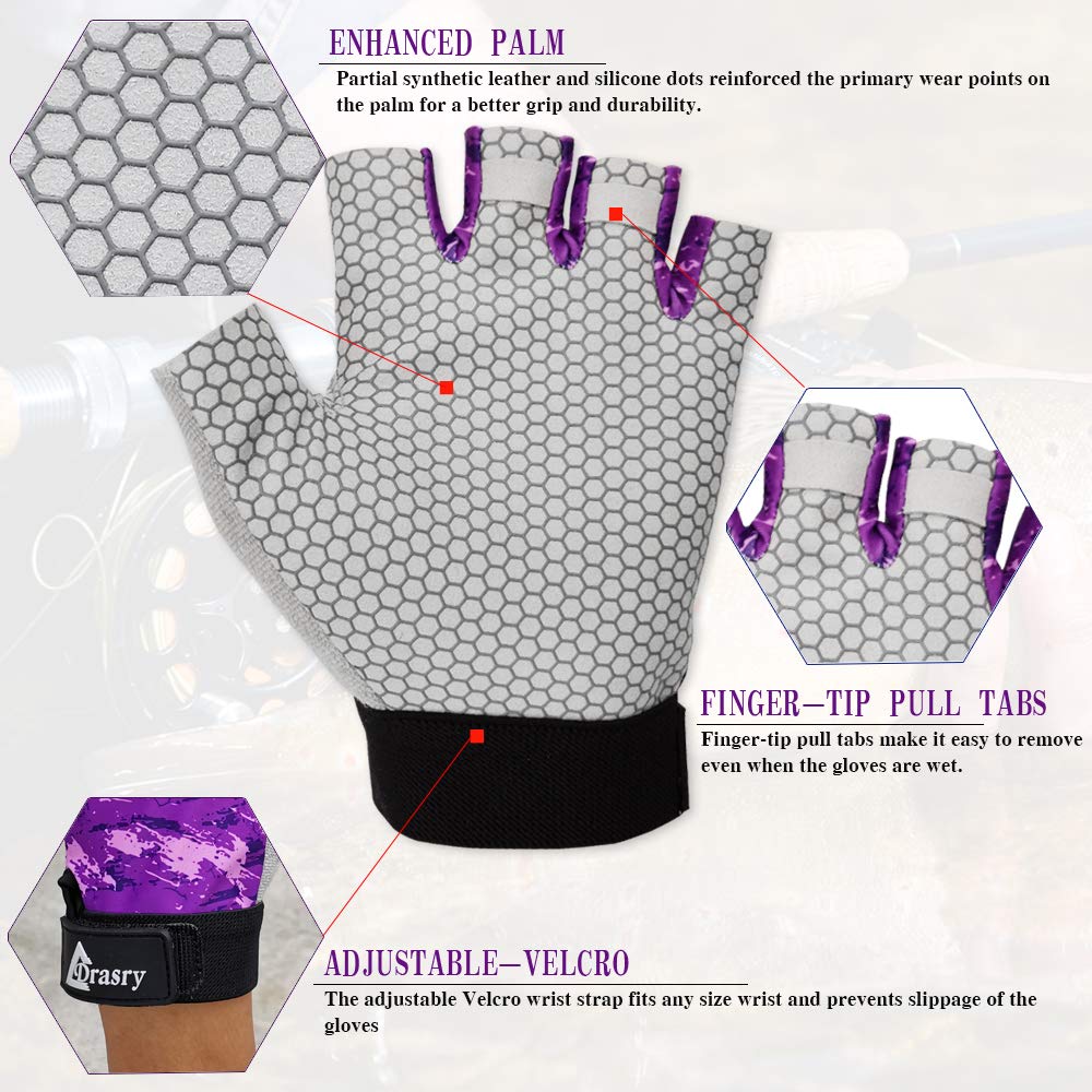 Drasry Gants de pêche UV sans doigts pour homme et femme, protection solaire UPF50+SPF pour la pêche, le kayak, la pagaie, la randonnée, la voile, l'aviron, la conduite, le canoë
