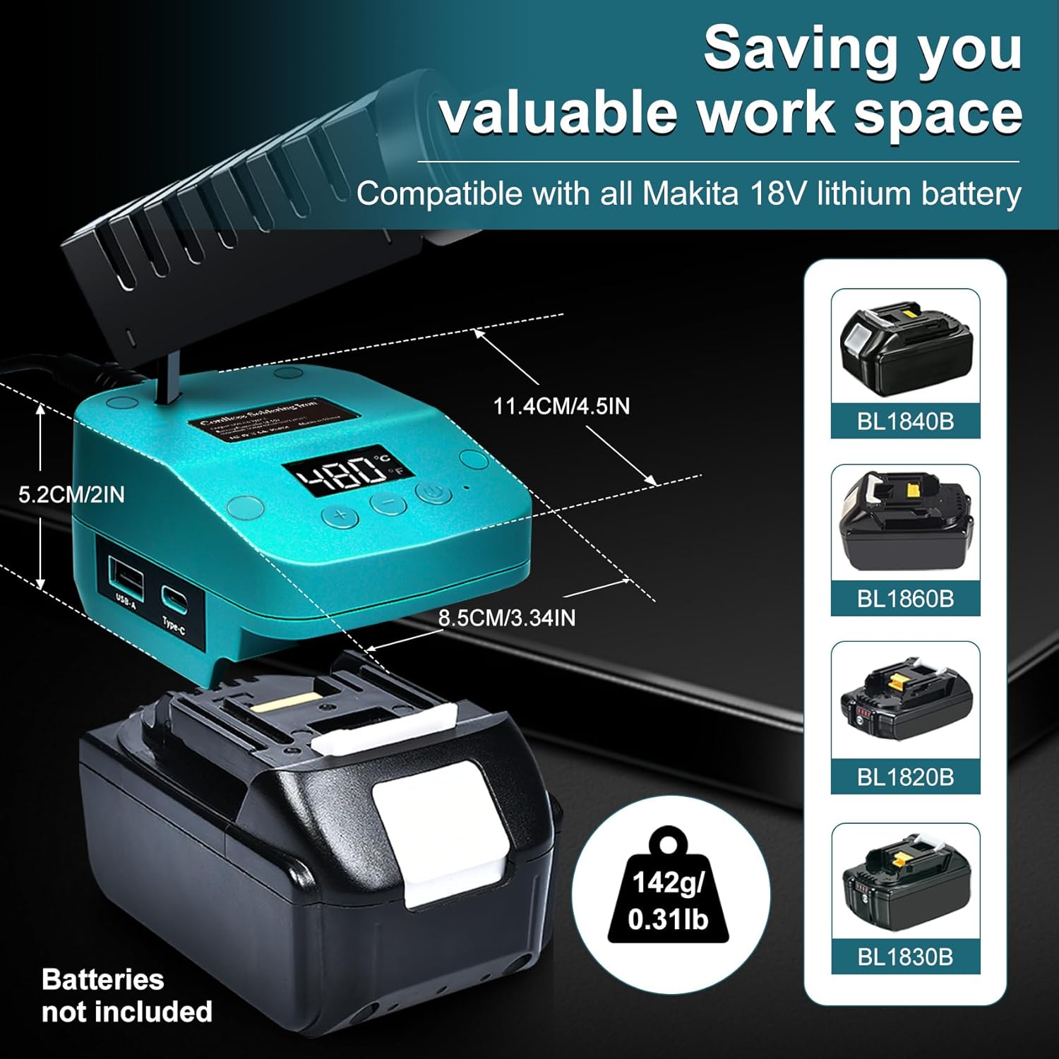 Soldering Iron Station kit Compatible with Makita 18V Battery, Cordless Soldering Iron with Low Voltage Protection, USB & Type-C, Battery Powered Soldering Kit for DIY, Appliance Repair