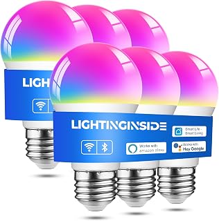 Lightinginside Smart LED Light Bulbs 6-Pack A19 E26, Alexa Google Home SmartLife Compatible, RGB Color Changing 800LM CRI 90+, No Hub WiFi Bluetooth