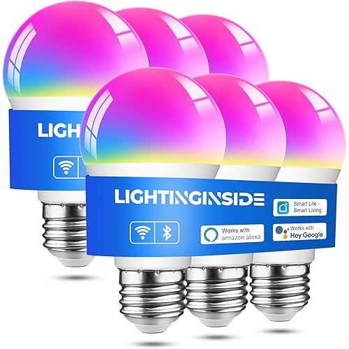 Lightinginside Smart Light Bulbs 6 Pack, Smart Bulb Works with Alexa/Google Home/Smart Life, CRI>90, RGBCW Color Changing LED Light Bulbs, 2.4G WiFi Bluetooth A19 E26 Bulb, No Hub Required, ETL Listed