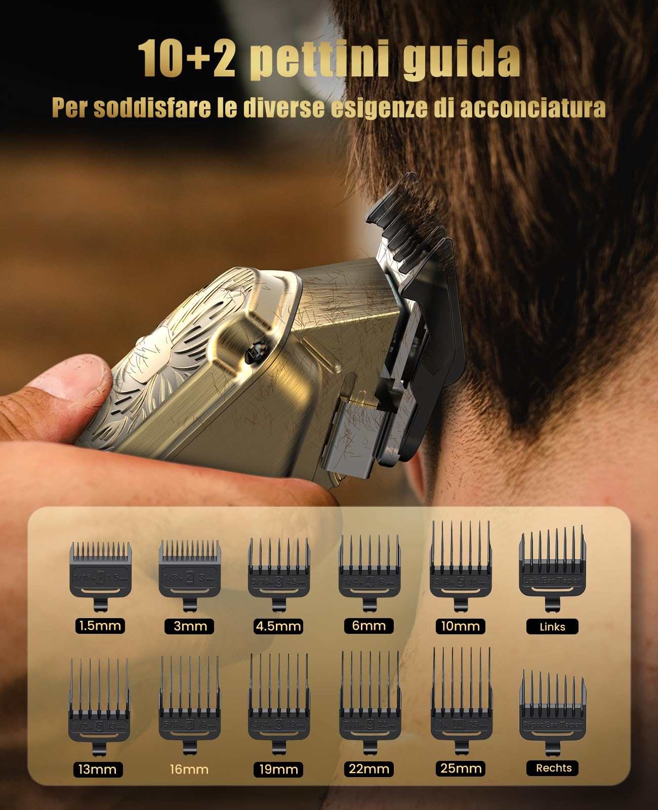 Tagliacapelli da uomo, senza fili, professionale, IPX7, impermeabile, kit di tagliacapelli da barbiere con USB ricaricabile
