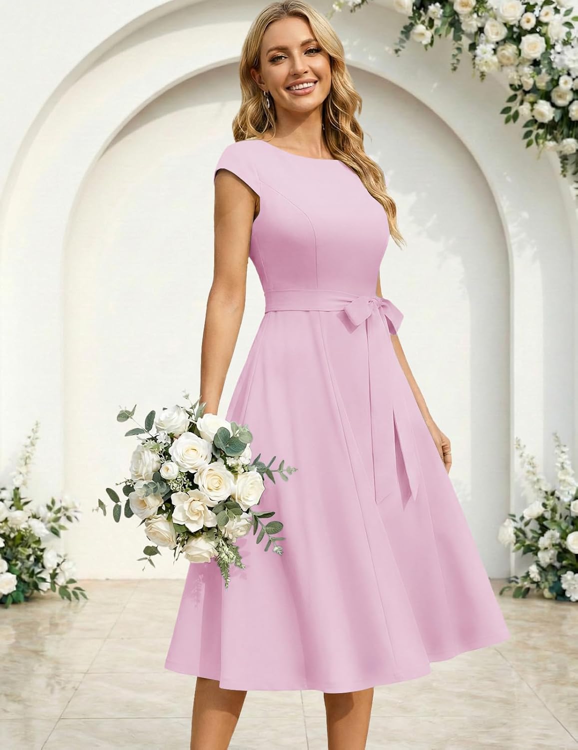 DRESSTELLS Women's Cocktail Dresses, Formal Wedding Guest Modest Church Vintage Tea Party Midi Evening Dress