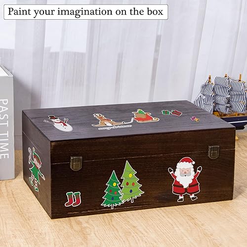 Miniatura 5 de Caja de almacenamiento de madera con tapa con bisagras y cierre frontal, caja de almacenamiento de madera grande de 14 x 9.4 x 5.9 pulgadas, cajas