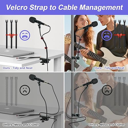 Miniatura 6 de Soporte de suelo para micrófono, soporte de micrófono con soporte para teléfono ajustable en altura, trípode resistente estable con brazo de pluma