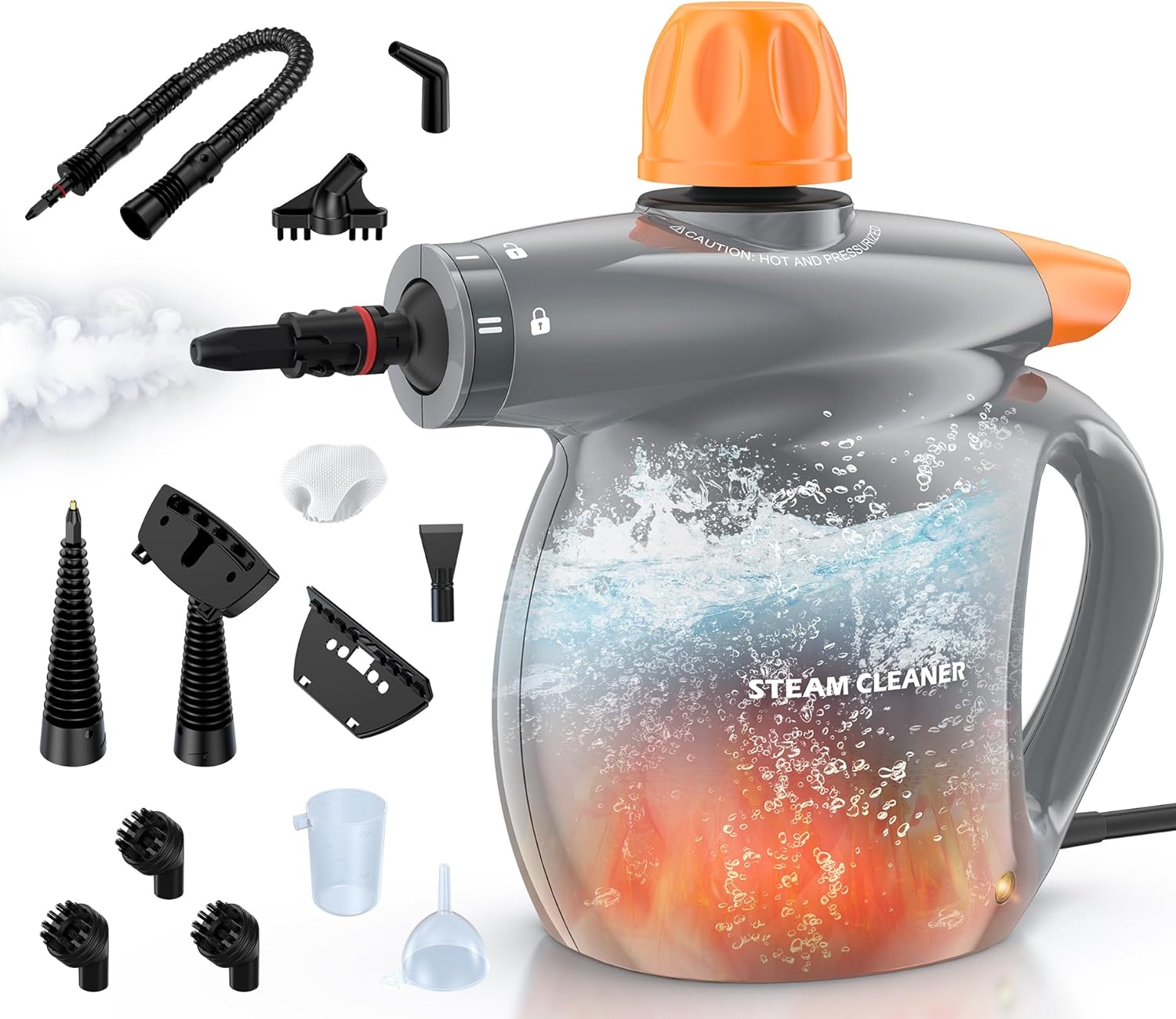 LABIGO Steam Cleaner, Pressurized Handheld 13pcs Multi-Purpose Natural Deep Cleaning Steamer, Portable Steamer for Cleaning Home, Grout, Kitchen, Car, Window, Upholstery, Bathroom and Clothes, White