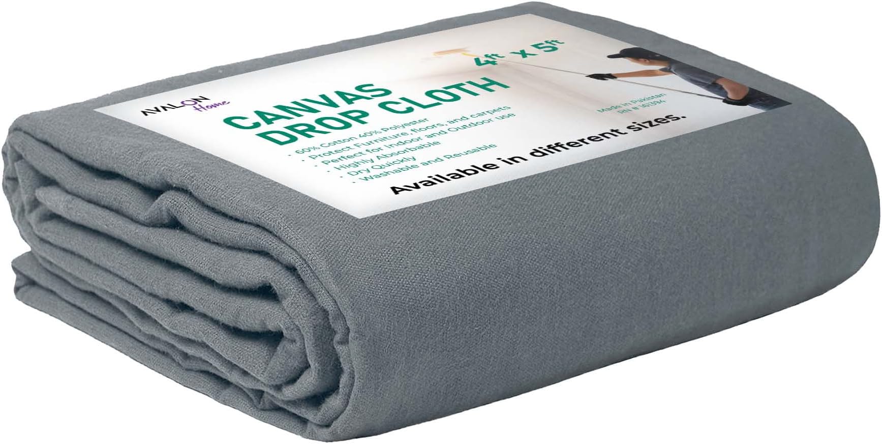 Avalon Home Canvas Drop Cloth for Painting 4x5 feet Pack of 1-8oz Painters Drop Cloths for Painting - All Purpose Canvas Tarps for Floor & Furniture Protection - Recycled Cotton Fabric