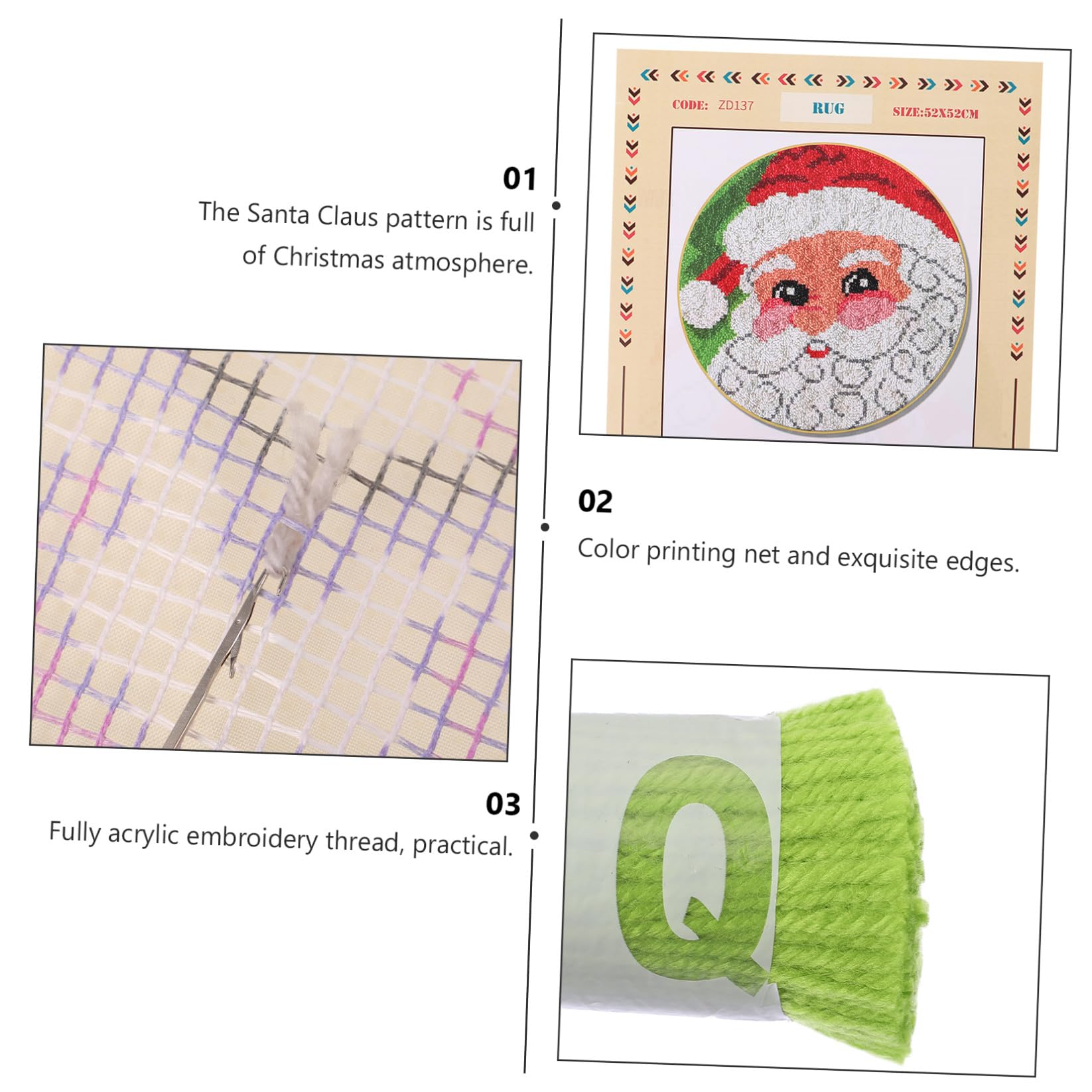 Cabilock Kit Di Uncinetto Fai Da Te Per Tappeti Natalizi Filo Acrilico Intero Colore Vivi Motivi Natalizi Punta Plastica Anti-scivolamento Rete Stampa Colorata