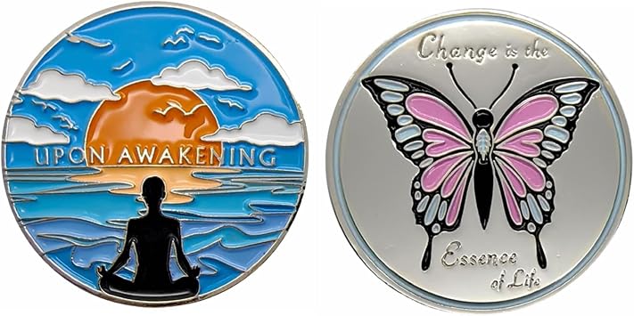 Prime Upon Awakening Sobriety Coin and Butterfly Sobriety Coin