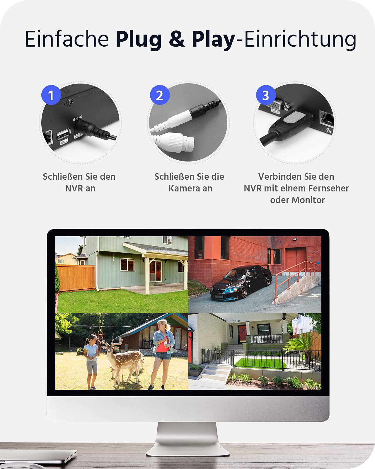 ANNKE Zestaw 3 MP WLAN kamera do monitoringu, na zewnątrz, 8 x 3 MP, Wi-Fi, 10 CH 5 MP, NVR z 1 TB HDD, rozpoznawanie osób, 2-drożne audio, odporna na warunki atmosferyczne IP66, kompatybilna z Alexa