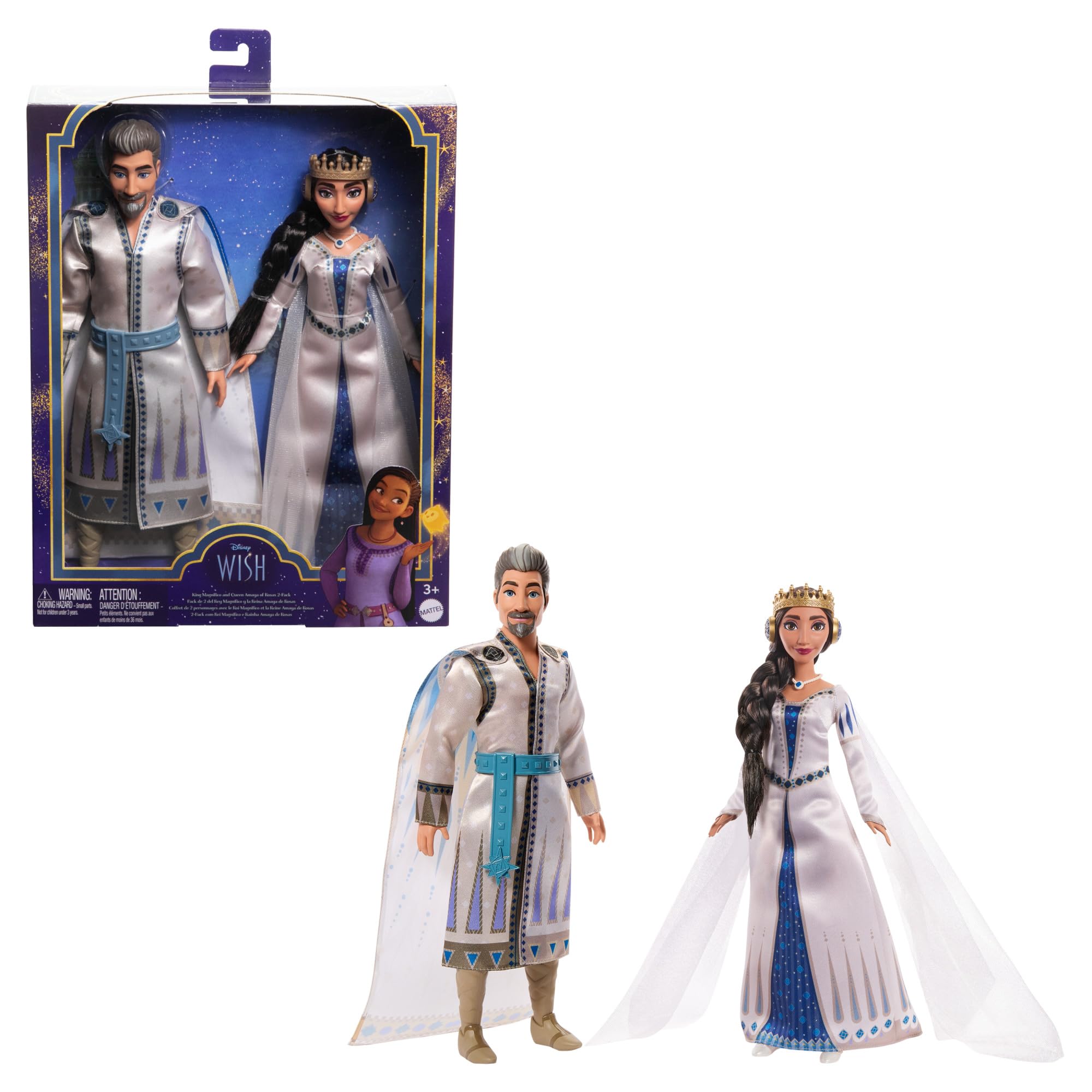 Disney Wish 2-Doll Set, King Magnifico & Queen Amaya Posable Fashion Dolls with Removable Outfits & Accessories, HRC18