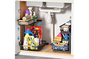 Height Adjustable 2-Tier Under Sink Storage Rack Organizer for Bathroom and Kitchen