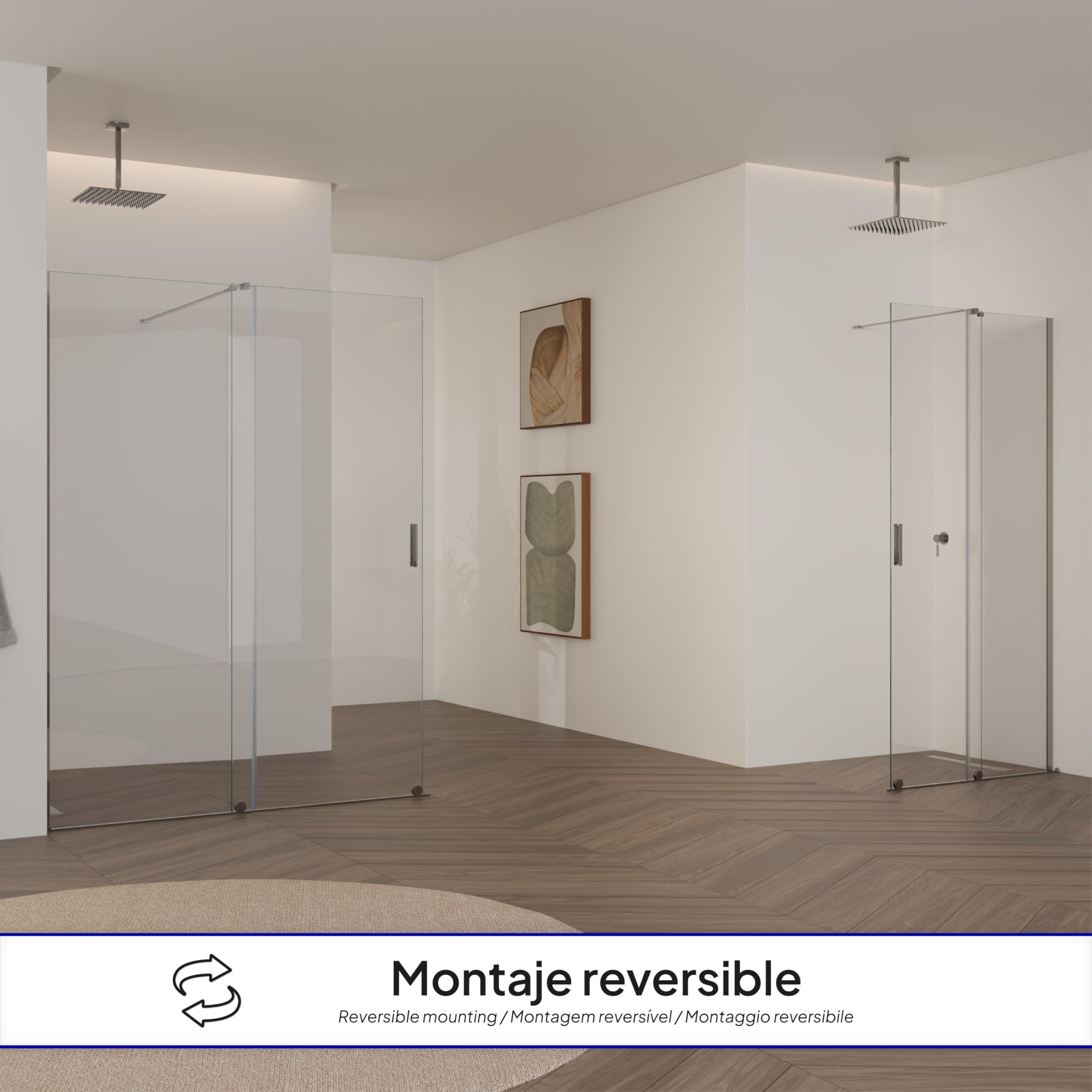 MOG Walk In Ducha con puerta corredera NADINE 120x200 cm en mampara con cristal nano templado de seguridad ESG 8mm - Montaje a la izquierda o a la derecha