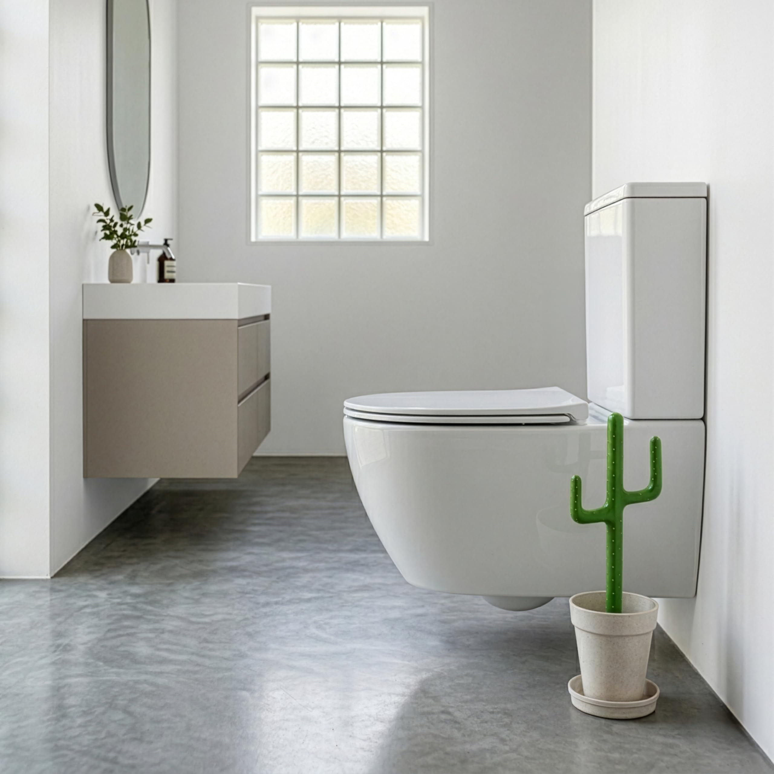 Vigar Set scopino per WC a forma di cactus, spazzola ecologica per la pulizia con manico a forma di cactus, base per vaso con piattino