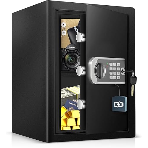 1.8 Cub Home Use Safe Box Fireproof Waterproof, Fire Proof Safe with Digital Keypad Sensor Light Key for Hotel Office Money Documents