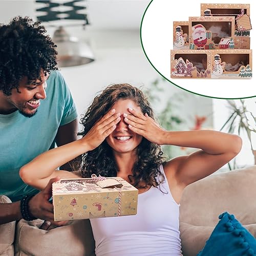 Miniatura 8 de Paquete de 6 cajas de galletas de Navidad de 8.7 x 2.7 x 6 pulgadas con ventana, grandes con diseño de Papá Noel, muñeco de nieve, pan de jengibre,