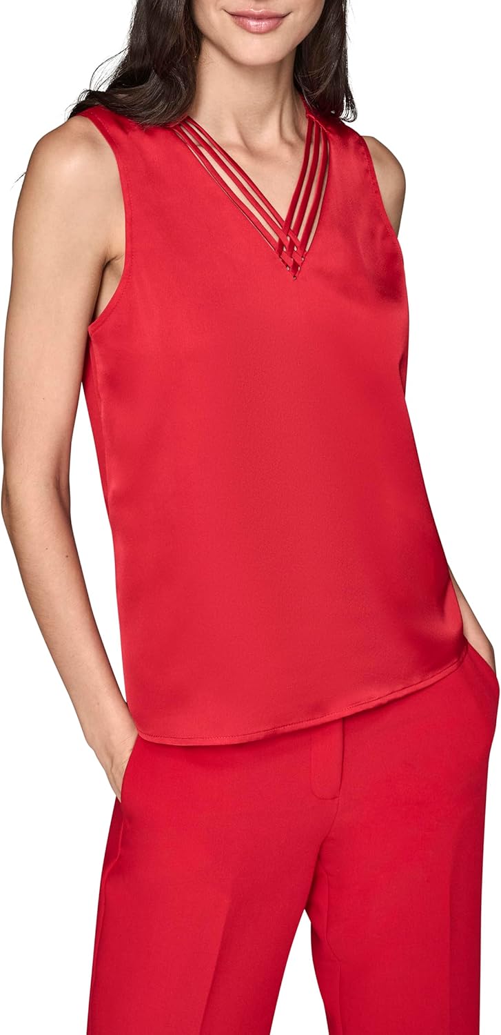 Karl Lagerfeld Women's Sleeveless Strappy V-Neck Woven Blouse - Image 2