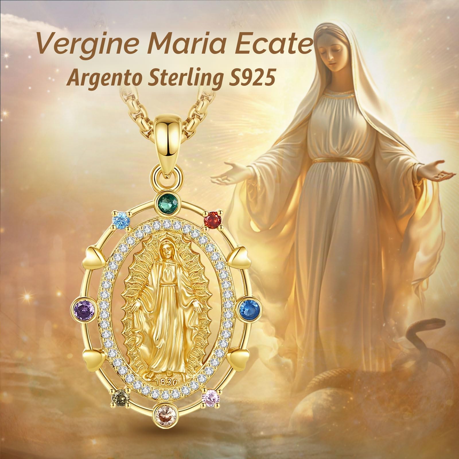 Collana con Ciondolo in Argento Sterling 925 con Santi e Arcangeli per Donne e Uomini, Medaglia Dell'Arcangelo Michele Regalo di Gioielli della Vergine Maria San Cristoforo, 24"