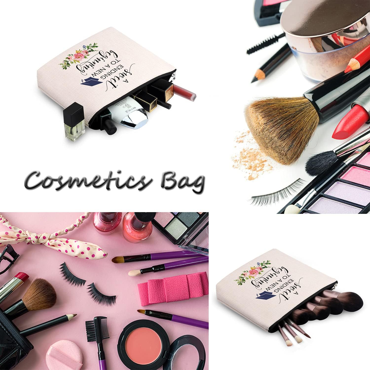 WCGXKO Graduation Gift A Sweet Ending to A New Beginning Zipper Makeup Bags Travel Toiletry Bag Accessories (A Sweet Ending CA) - Image 3