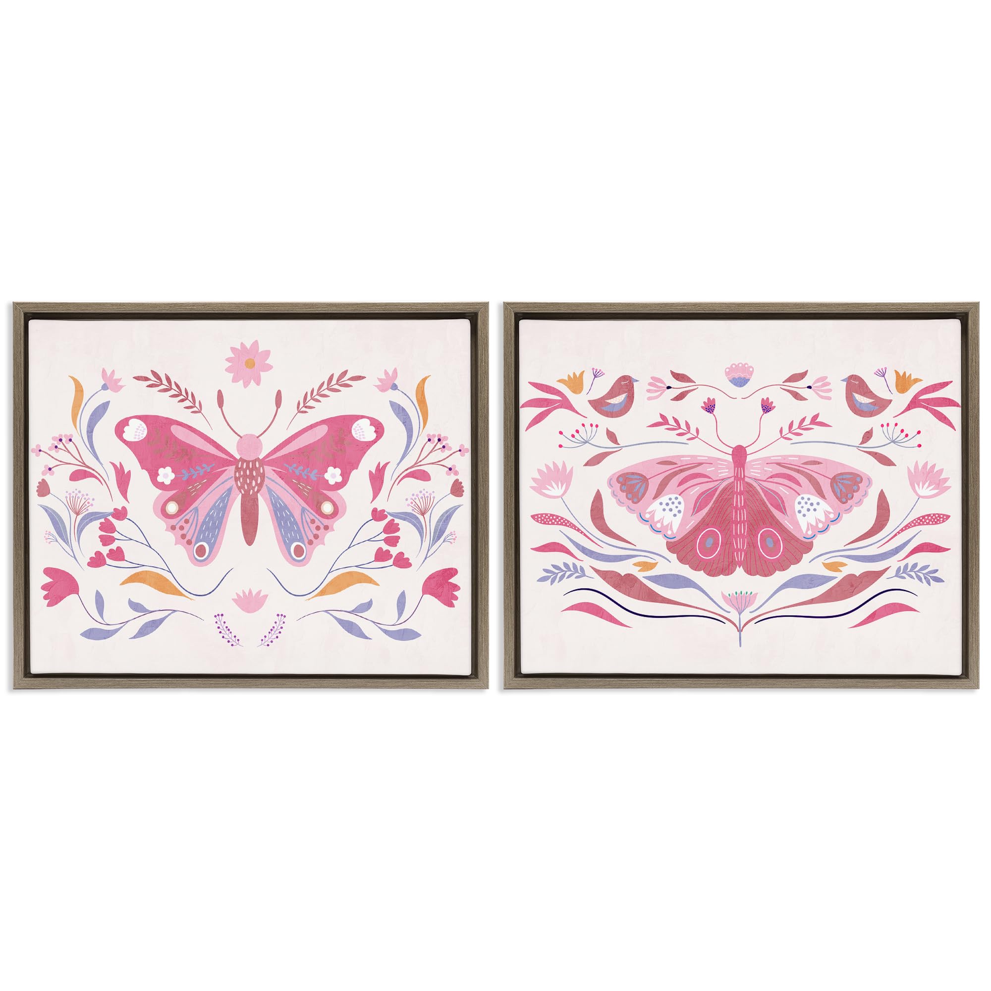 Stupell Industries Montalcino Elm (Textured) Boho Folk Butterfly Nursery, 16 X 20 Inch Canvas In Floater Frame Set