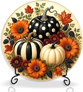 Fall Wooden Sign with Metal Stand, Autumn Pumpkin Rustic Farmhouse Table Thanksgiving Decor