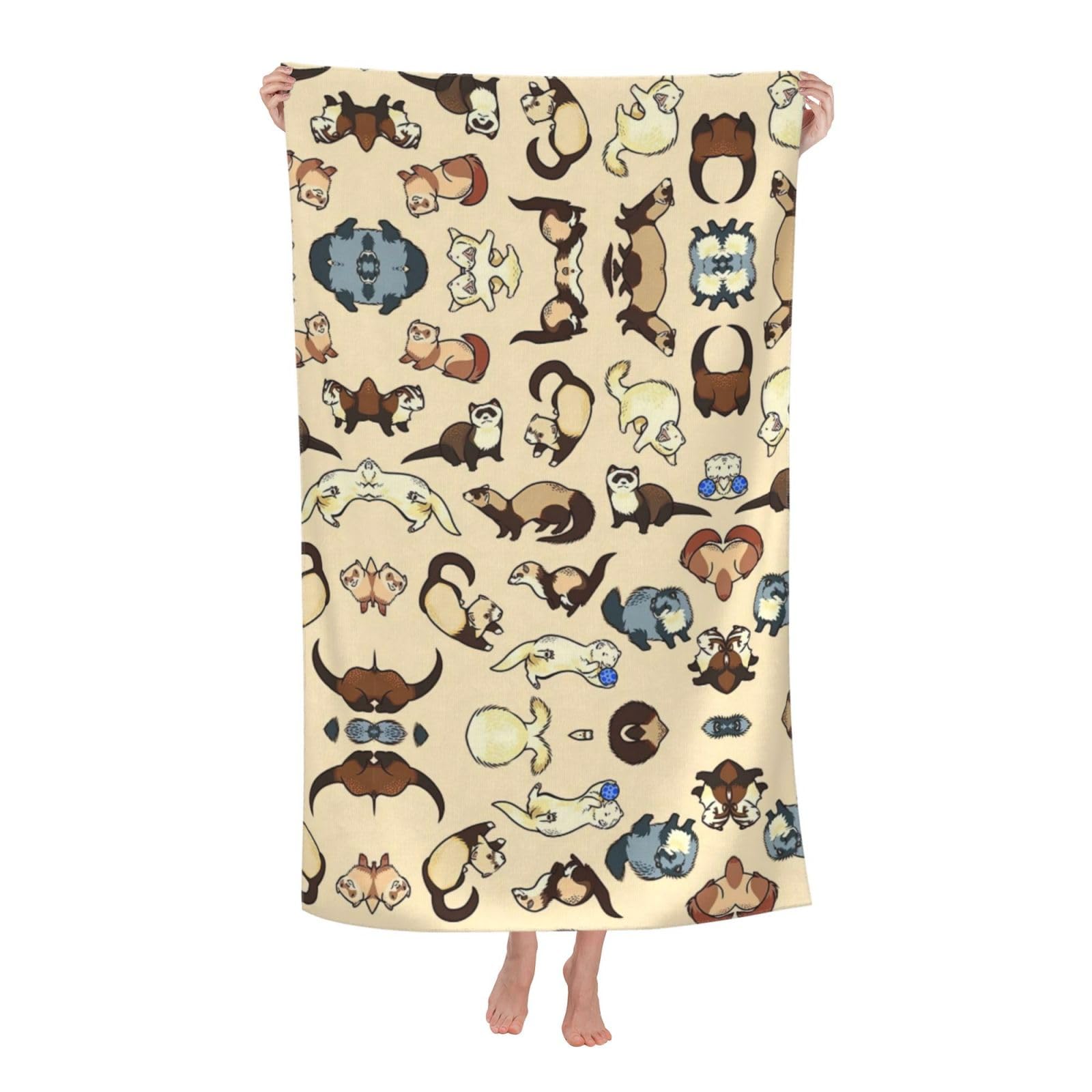 Oazcvbnn Women's White Hairy Ferret Print Adult Beach Towel Summer Travel Pool Vacation Swimming Fitness Outdoor Adventures