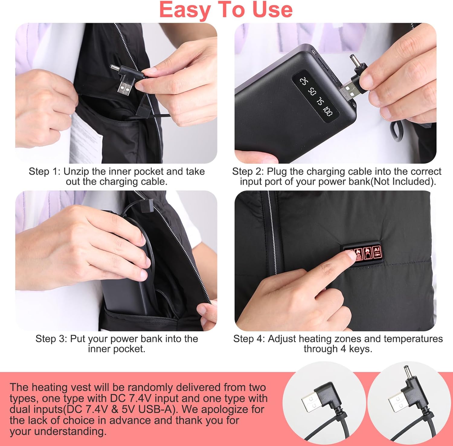 KOCASO Heated Vest for Men Women,USB Powered Washable Warm Heated Vest for Outdoor Activities Winter Hiking Skiing Skating