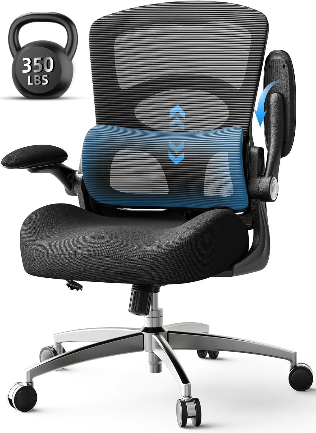 Ergonomic Office Chair - Office Desk Chair with Adjustable Lumbar Support - Mesh Comfy Chair with Flip-Up Arms - Heavy Duty Gaming Chairs for Adults Home and Business