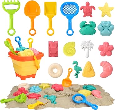 Beach Sand Toys Set, 17Pcs Sand Pit Toys With Collapsible Bucket and Spade Beach Set Kids Sand Sandpit Toys for Toddlers, Outdoor Fun Sand Toys for Boys Girls Toddlers Age 3 4 5 6 7 8