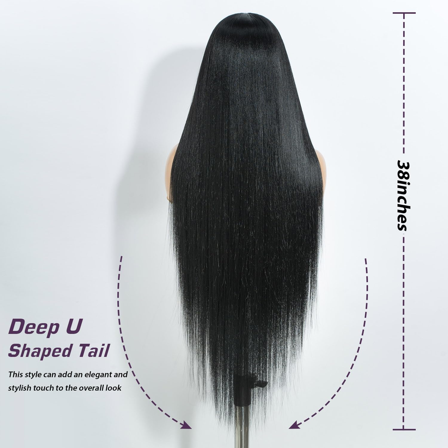 Joedir 38 Inch Super Long Light Yaki Straight Lace Part Wig with Baby Hair Synthetic Hair Lace Part Wigs for Women Heat-Resistant Glueless Black Wig for Daily Use - Image 4
