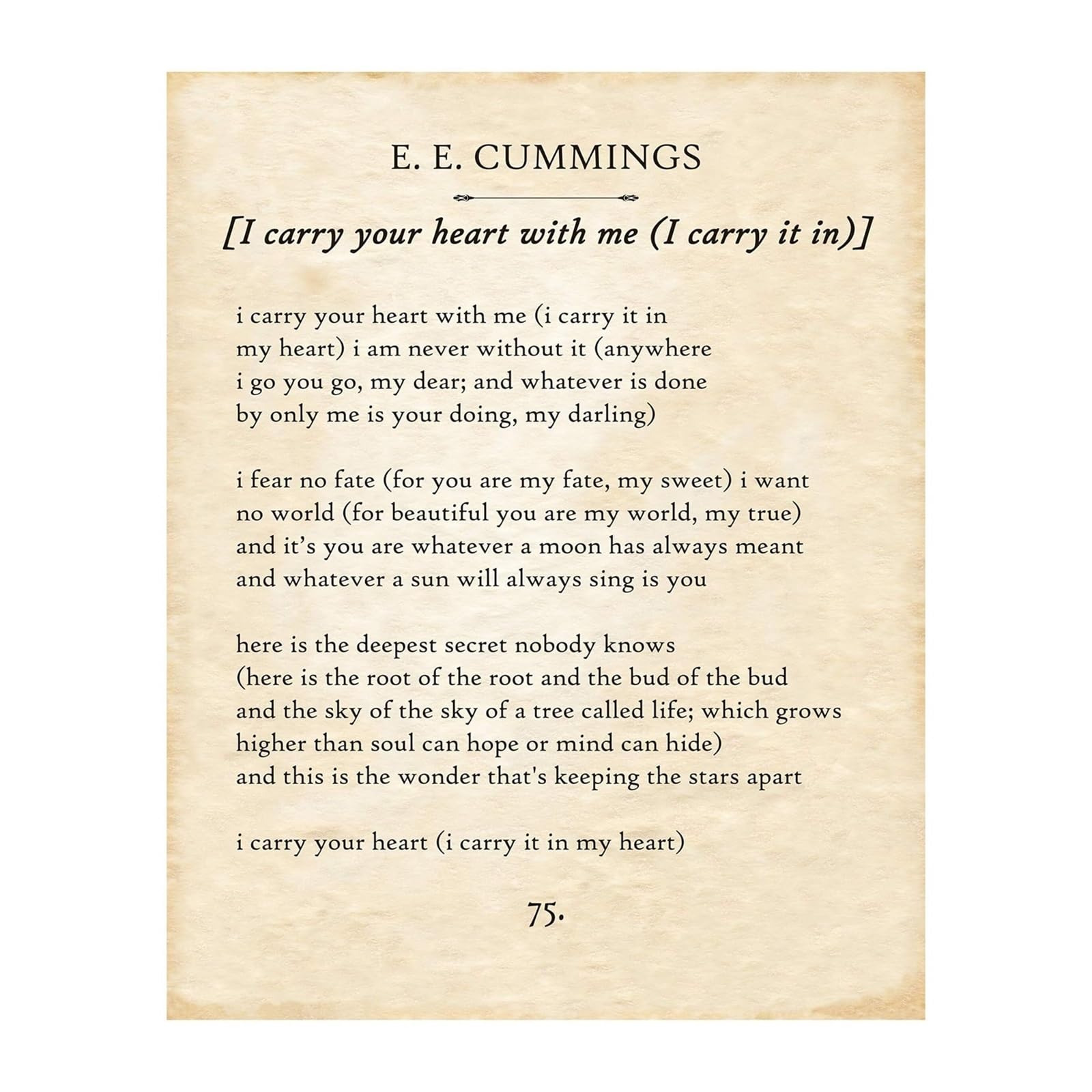 Idgttldf Framed E.e. Cummings I Carry Your Heart With Me Poetry Print, Romantic Wall Art For Wedding Anniversary, Inspirational Love Poem Poster For Living Room Decor ,08X12inch(20X30cm)