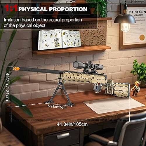 Miniatura 9 de CASEIER Bloques de construcción M24, juguetes del ejército grande 1:1 para niños, adultos y adolescentes, pistolas modelo de francotirador