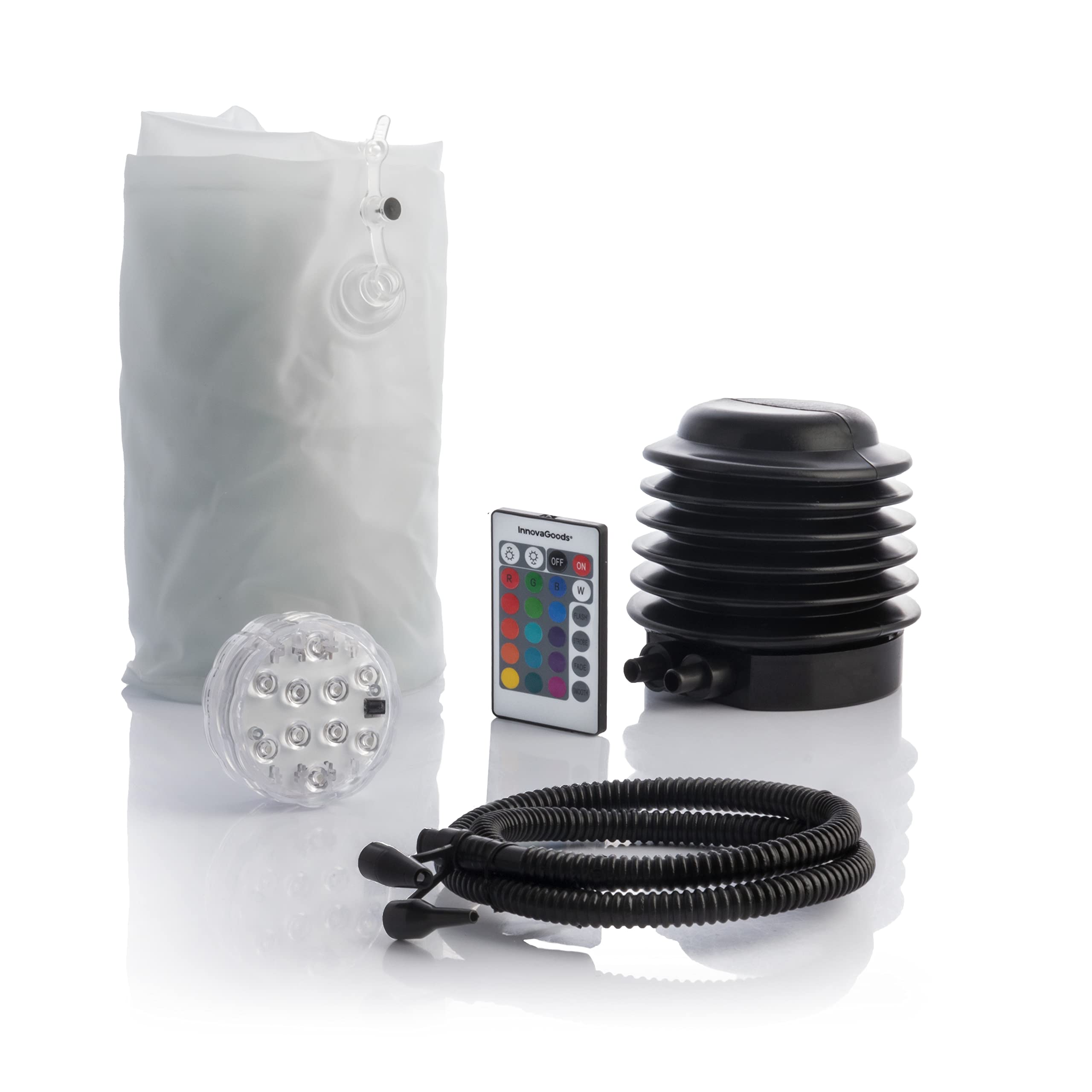 InnovaGoods - Pouf Gonflable LED Multicolore avec Télécommande, Résistant à l'eau, Pompe Incluse, Portable et Léger, Idéal pour Intérieur et Extérieur, Blanc, Unica, Plastique