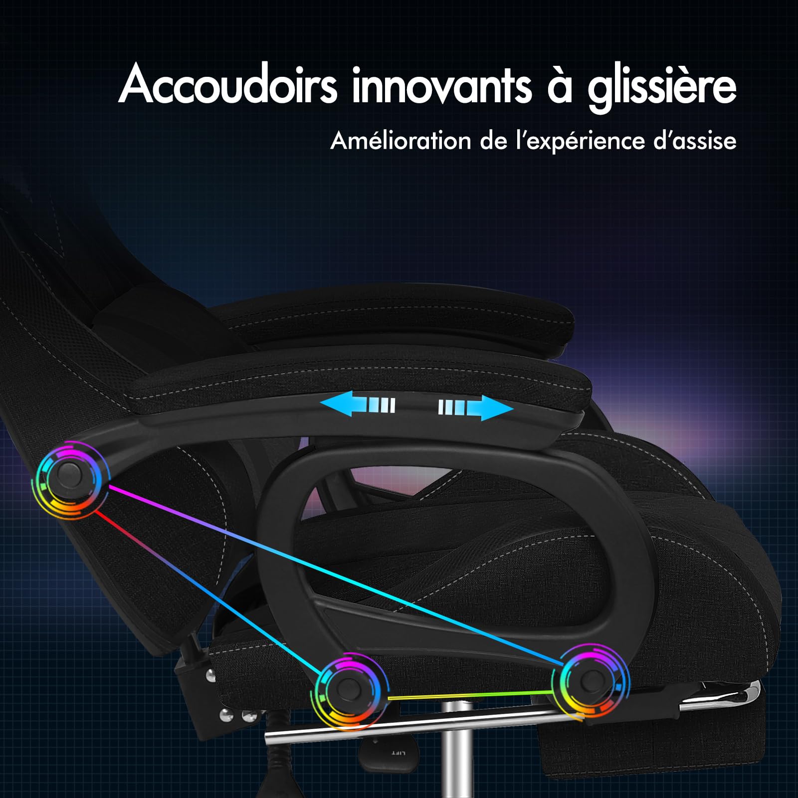 ALFORDSON Chaise de Gaming, Chaise de Joueur de Course avec Éclairage LED RVB, Fauteuil d'ordinateur Massant avec Repose-Pieds, Chaise Pivotante Ergonomique avec Dossier à Levier, Tissu, Noir