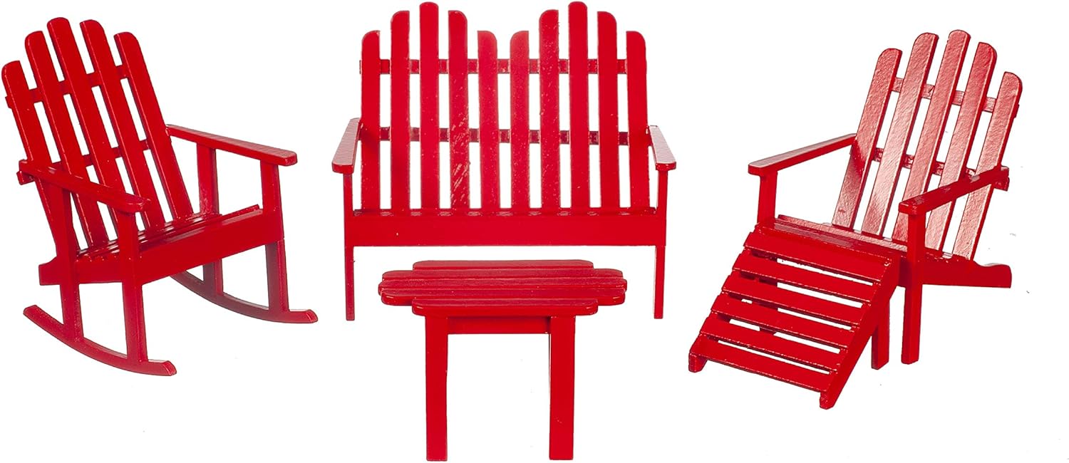 Dolls House Red Patio Set Adirondack Miniature Wooden