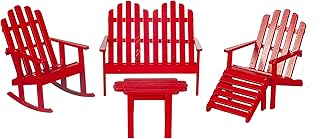 Dolls House Red Patio Set Adirondack Miniature Wooden Garden Furniture 1:12