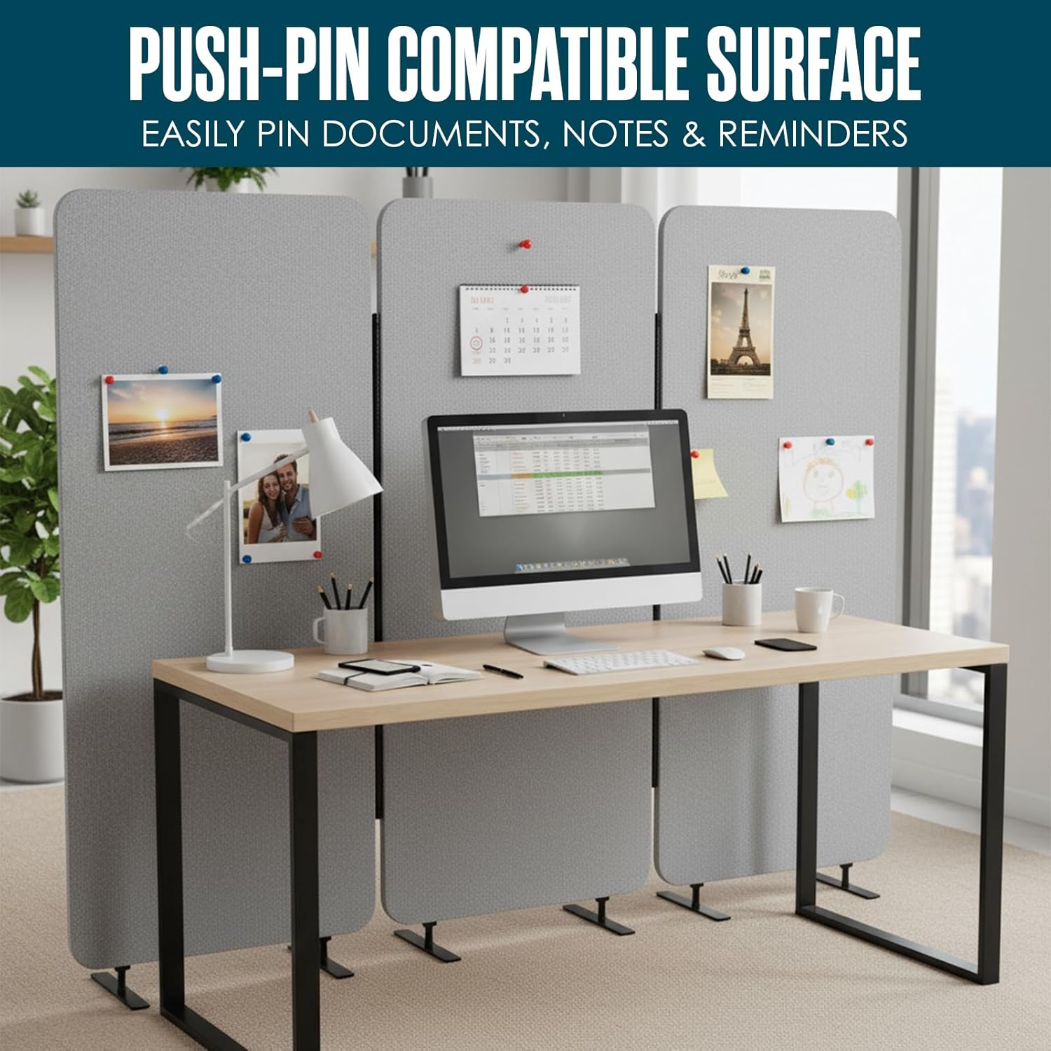 Houseables Partition Wall, Soundproof Room Dividers, Office Partitions, Sound Proof Dividers, Office Privacy Panel, Acoustic Privacy Panels, Noise Dampening Walls, Separator, Cubicle, Grey, 3PC, 72x67