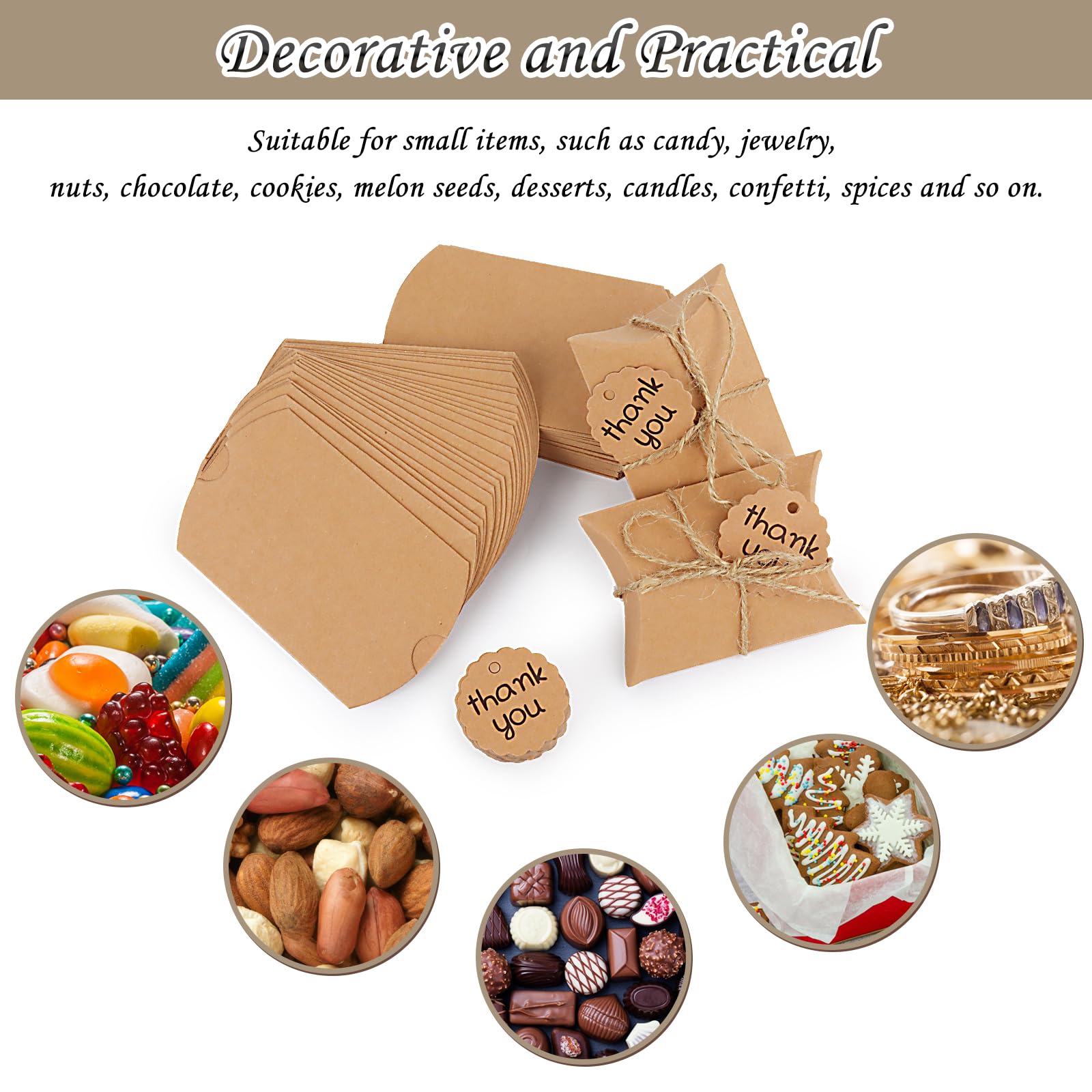 Naiocase Lot De 100 Boîtes Berlingot Kraft Avec Corde Chanvre - Dragées, Bonbons, Bijoux Et Petits Cadeaux