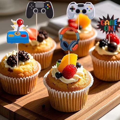 Miniatura 7 de 12 adornos para cupcakes de videojuegos, decoración de pastel de feliz cumpleaños para fiestas temáticas de juegos o suministros de fiesta de