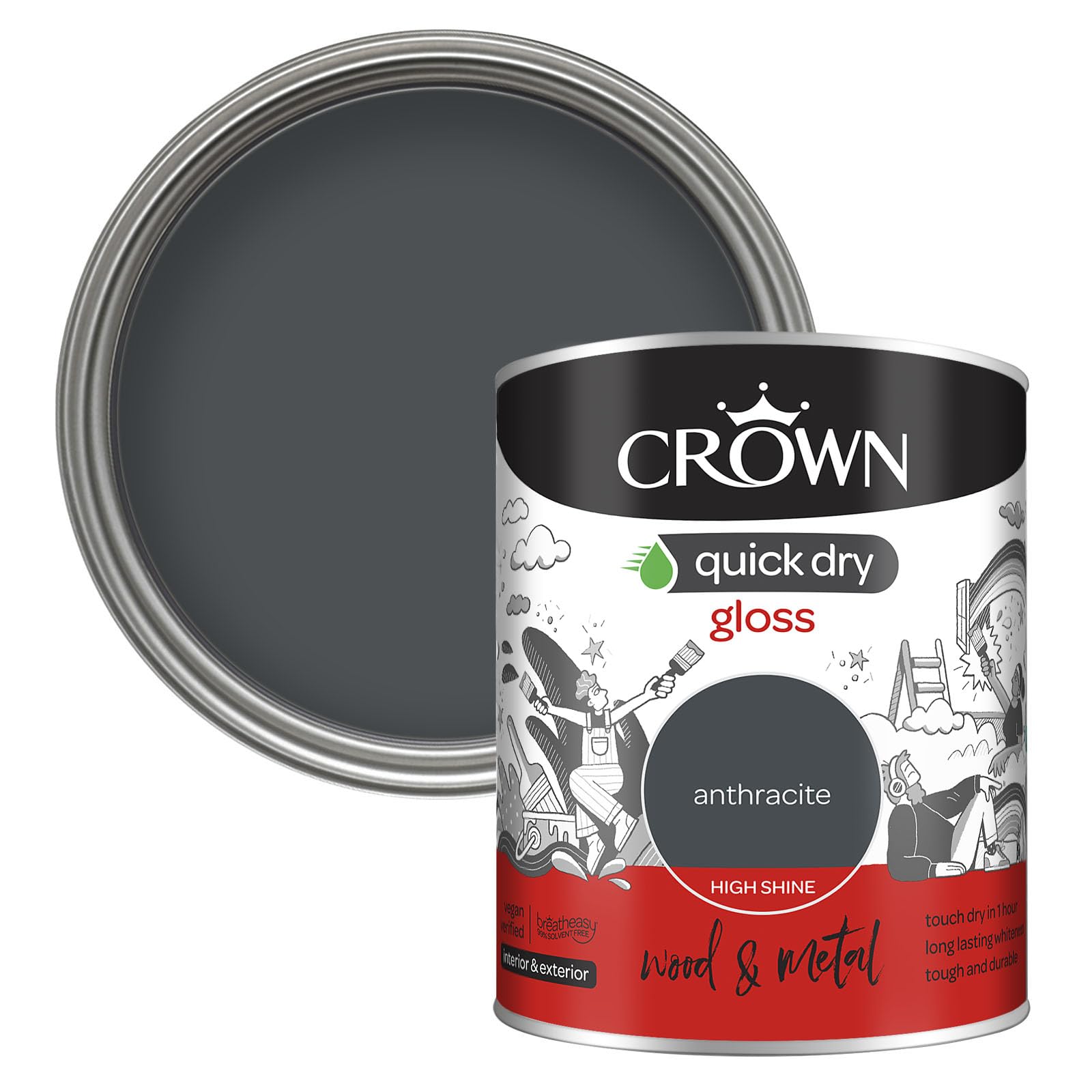 Crown - Wood & Metal Quick Dry Gloss - 750Ml Anthracite