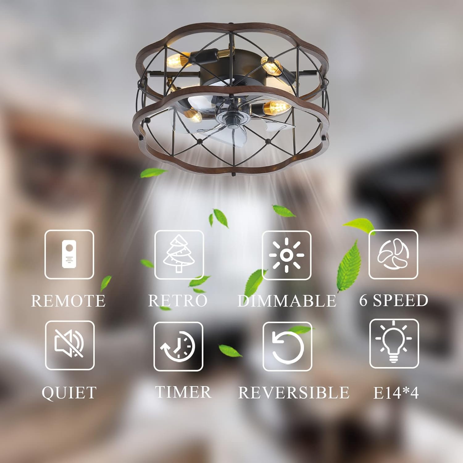 YUEGOO Ceiling Fans with Lamps,6 Speed Reversible Timer Ceiling Fans with Lights and Remote Silent Industrial Black Adjustable 3 Color Temperature Ceiling Fan with Lighting for Living Room/I