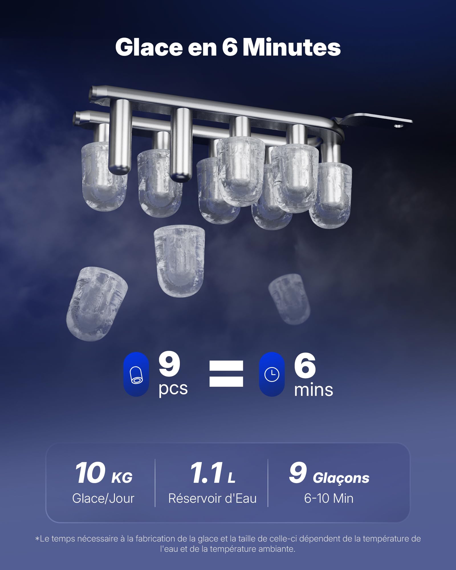 Upstreman Machine à Glaçons avec LED,Écran Tactile Numérique, Réservoir et Panier Amovible,9 Glacons en 6-8 Min,2 Tailles de Glaçons, Autonettoyante,Machine a Glacons Portable,Gris,BI10