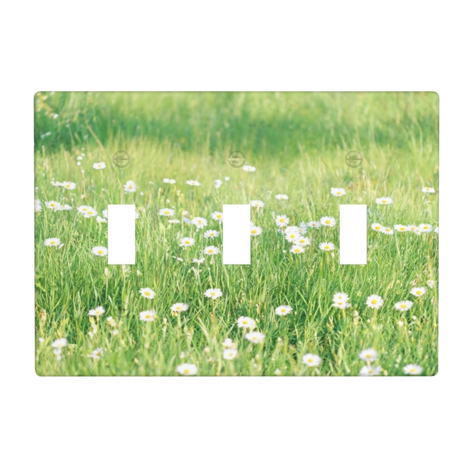 Sage White Flower 3 Gang Switch Plate Cover-Unbreakable Polycarbonate Wall Plate, Heat Resistant Toggle Switch Decor for Home
