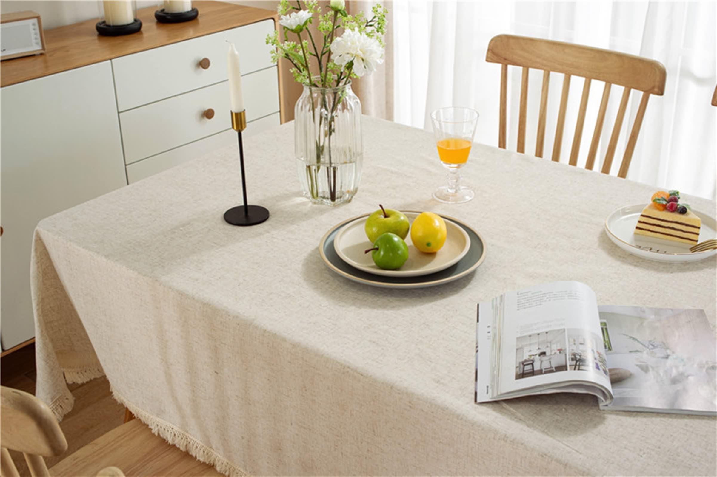 Tovaglia Decorativa Rettangolare, Tovaglie 140 x 180 cm Stile rustico semplice in Pizzo di cotone Tovaglia per Casa e Cucina, Tovaglia Elegante per PicnicBeigeStile 4