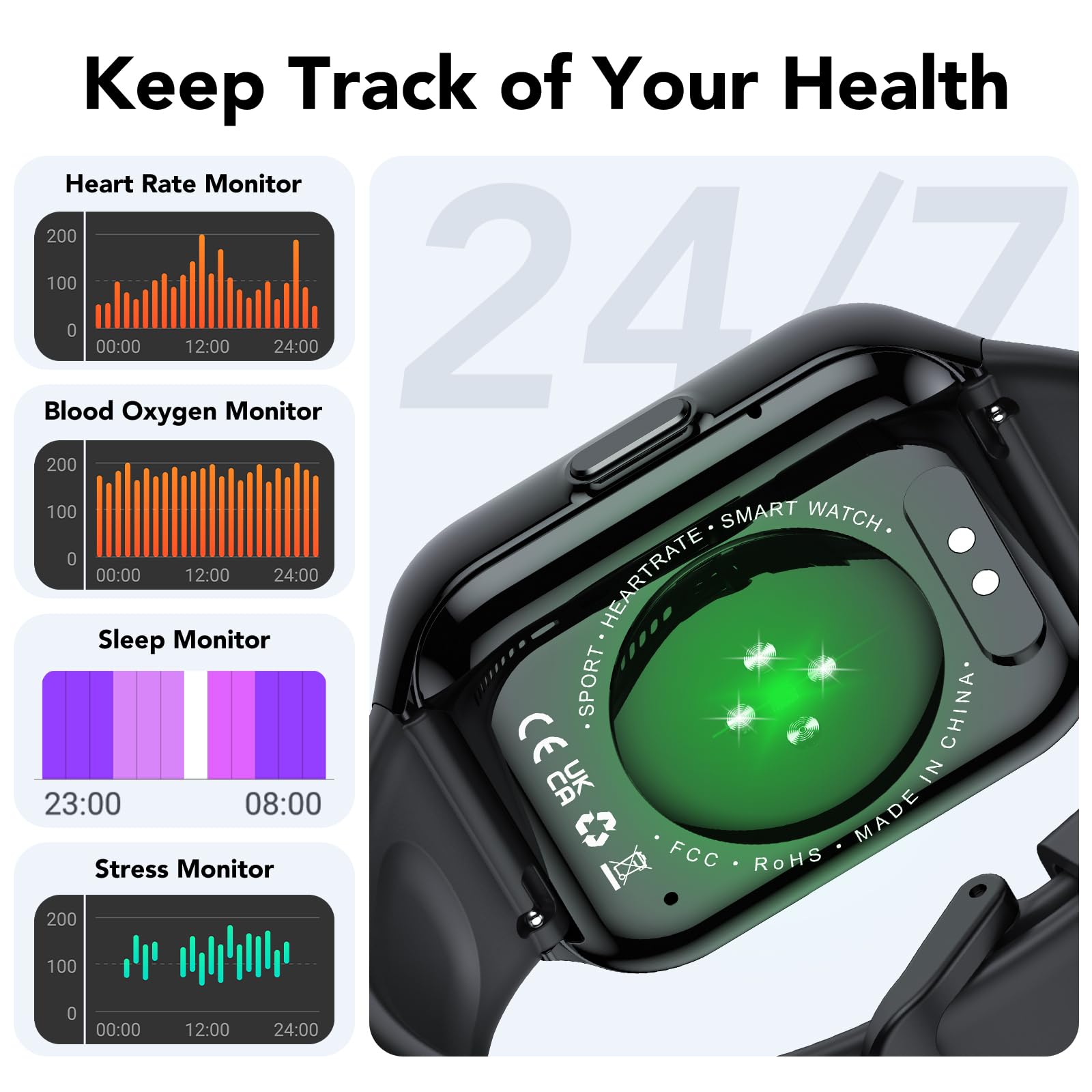 Smartwatch Uomo Donna,1.96" Orologio Smartwatch con Effettua/Risposta Chiamate,100+ Sportive Smart Watch con Contapassi/Sonno/Cardiofrequenzimetro,Impermeabil IP68 Fitness Tracker per iOS Android,Nero