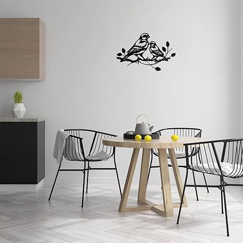 Miniatura 4 de VIVIANYO HD Arte de pared de pájaro de metal, tortolitos en una rama, forma de corazón, silueta de pájaros de metal, escultura de pared para sala de