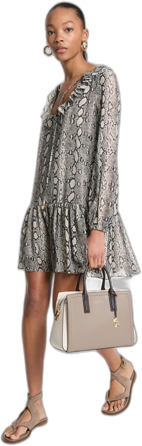 Michael Kors Womens Long Sleeve Ruffle Mini Dress