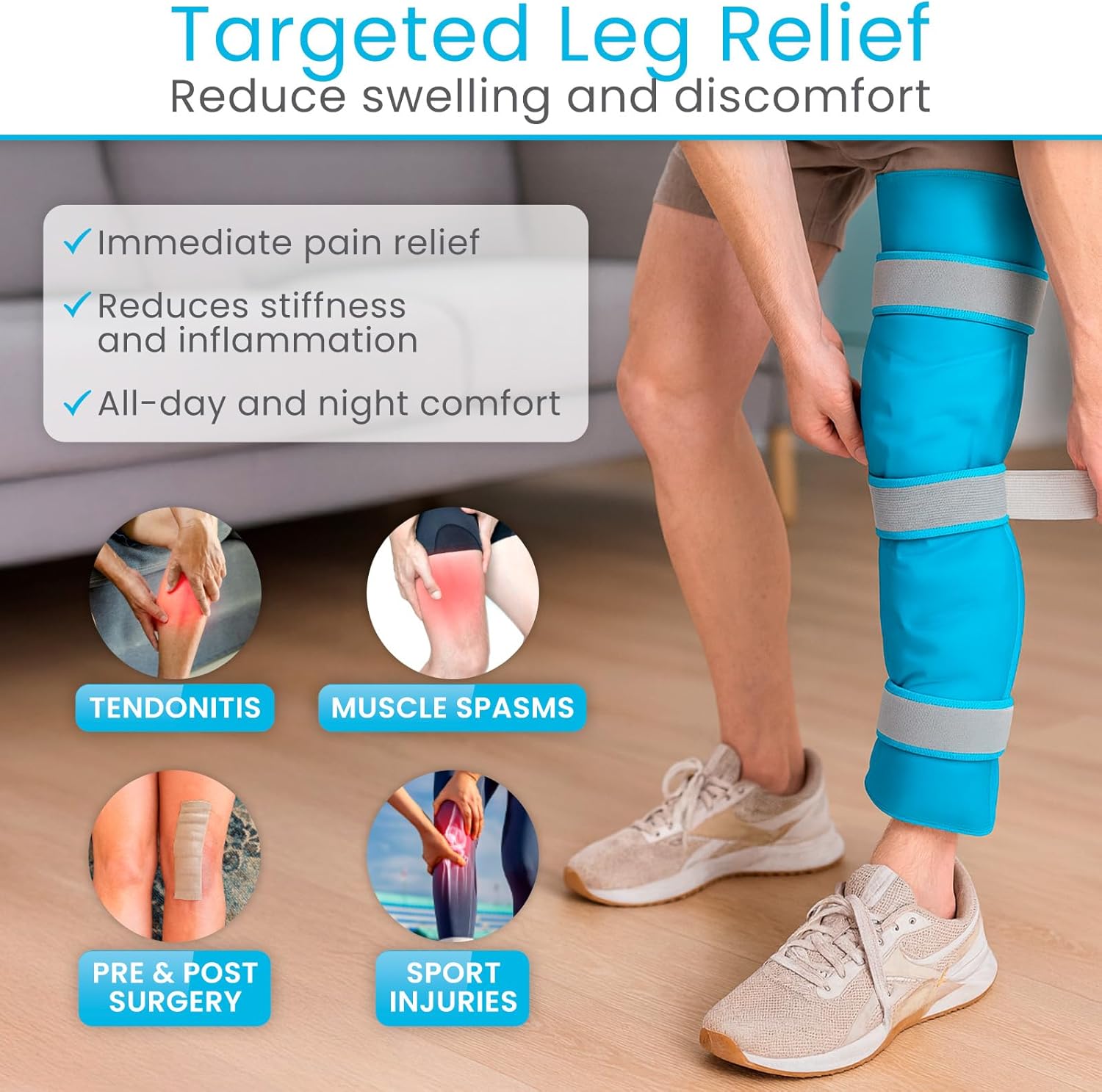 Arctic Flex Full Leg Ice Pack Wrap (Hot & Cold Therapy) - Large, Reusable Gel Ice Pack for Injuries & Swelling - ICY Sleeve for Leg Pain Relief - Cold/Hot Wrap for Thigh, Hips, Knee, Shins & Back