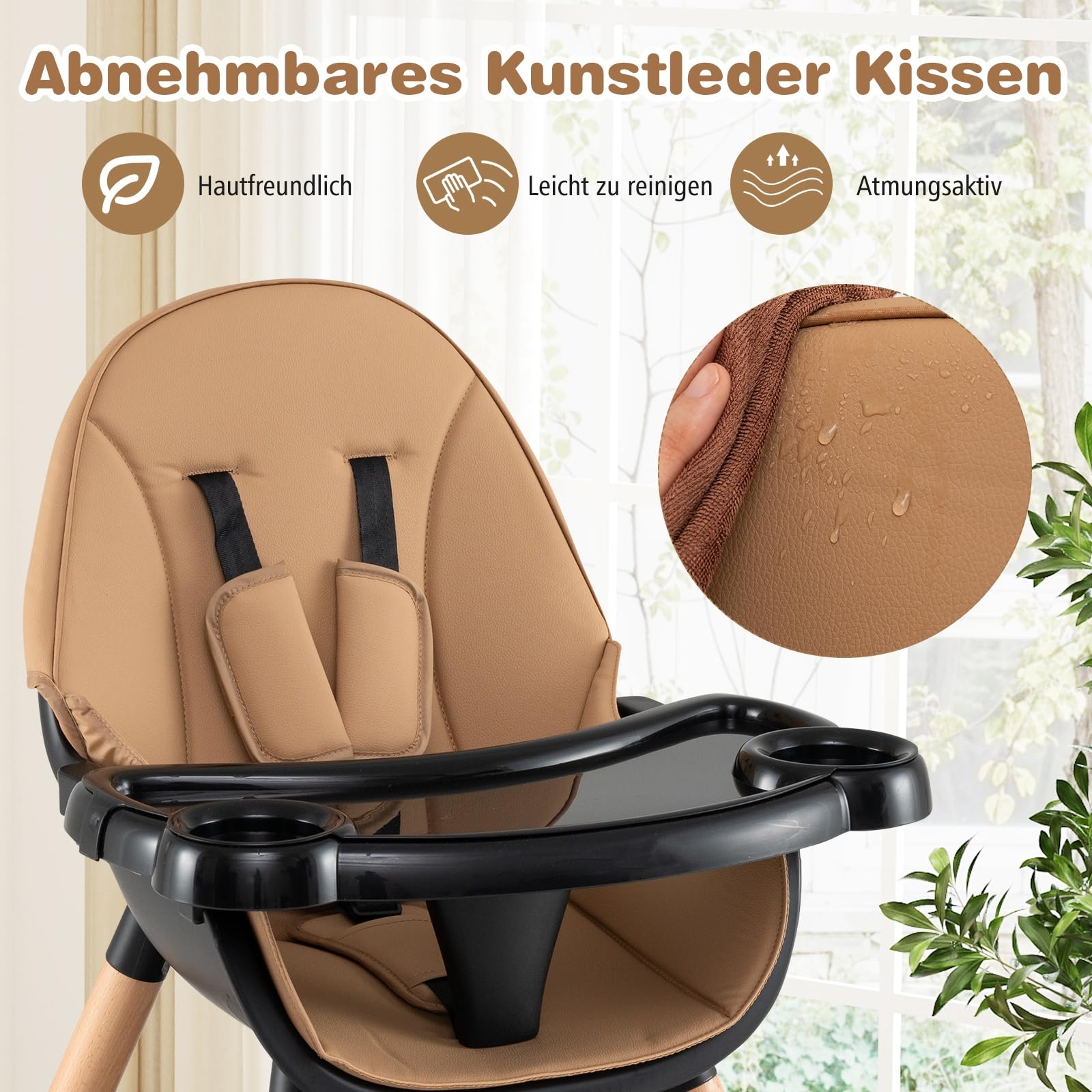 GOPLUS 6 in 1 Hochstuhl Baby, Kinderstuhl mit abnehmbares Bausteintisch, Babyhochstuhl mit verstellbar Doppeltablett, Kombihochstuhl, Essstuhl, Lerntisch, Kinderhochstuhl für 6-36 Monate (Braun)