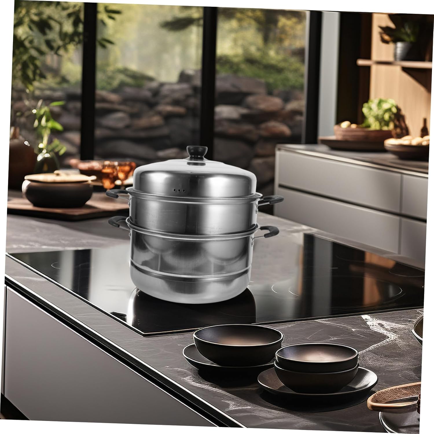 1Pc Stainless Steel Steamer Pot Pot with High Arch Cover Space Saving Design Scald Handle for Home Cooking and Gifting