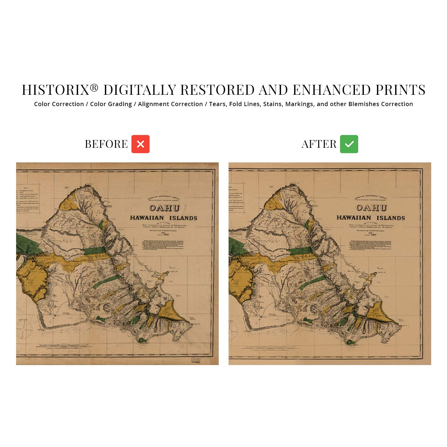 Amazon.co.jp: HISTORIX 1881 オアフハワイヴィンテージマップ - 18x24